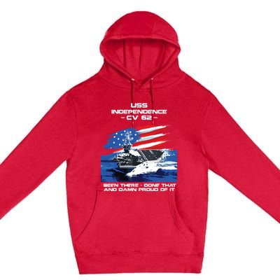 Uss Independence Cv 62 Aircraft Carrier Veteran Usa Flag Premium Pullover Hoodie