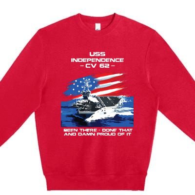 Uss Independence Cv 62 Aircraft Carrier Veteran Usa Flag Premium Crewneck Sweatshirt