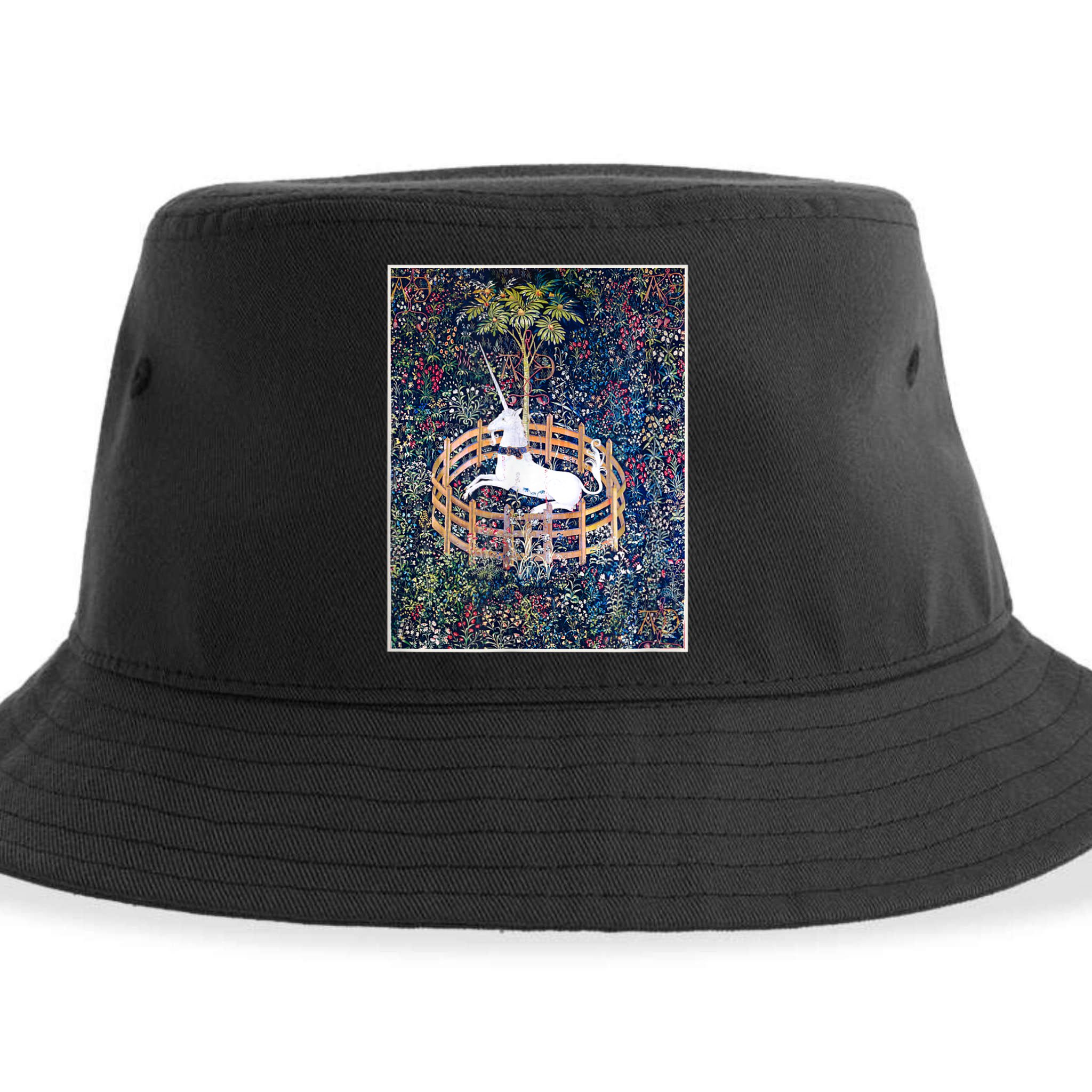 Unicorn In Captivity Medieval Renaissance Art Aesthetic Sustainable Bucket Hat
