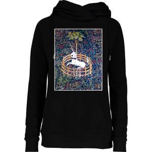 Unicorn In Captivity Medieval Renaissance Art Aesthetic Womens Funnel Neck Pullover Hood