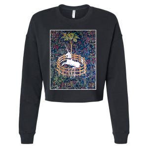 Unicorn In Captivity Medieval Renaissance Art Aesthetic Cropped Pullover Crew