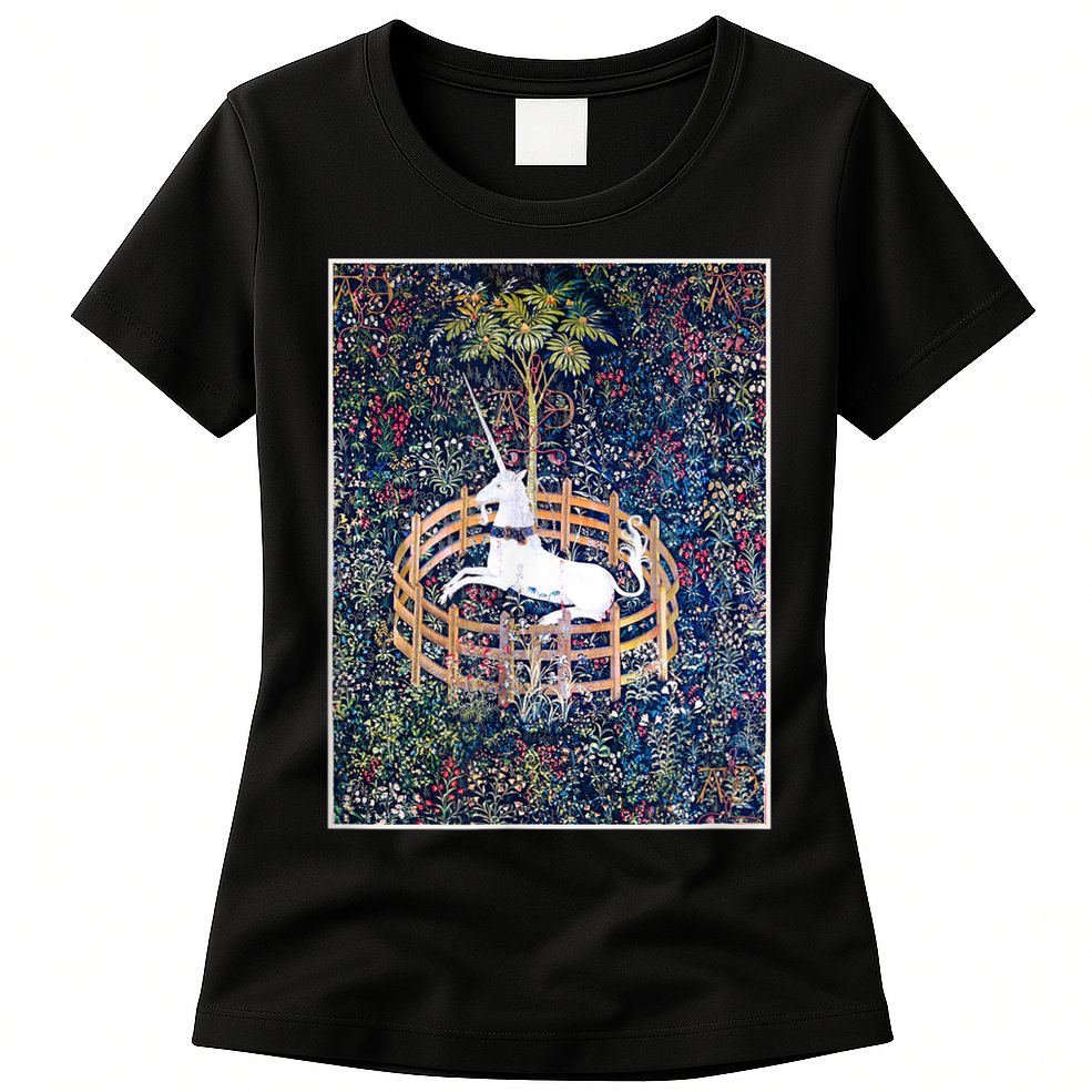 Unicorn In Captivity Medieval Renaissance Art Aesthetic Womens T-Shirt