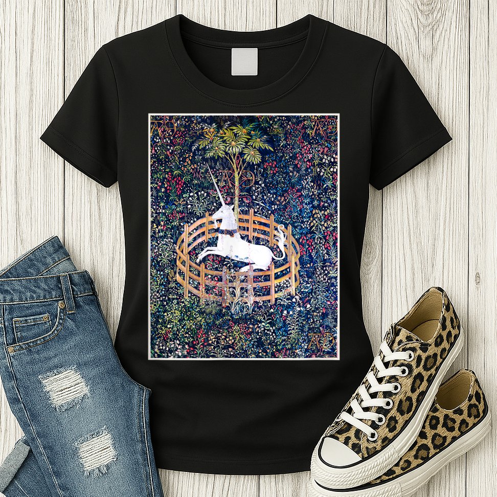 Unicorn In Captivity Medieval Renaissance Art Aesthetic Womens T-Shirt