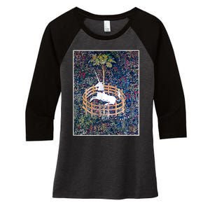 Unicorn In Captivity Medieval Renaissance Art Aesthetic Women's Tri-Blend 3/4-Sleeve Raglan Shirt