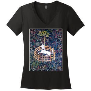 Unicorn In Captivity Medieval Renaissance Art Aesthetic Women's V-Neck T-Shirt