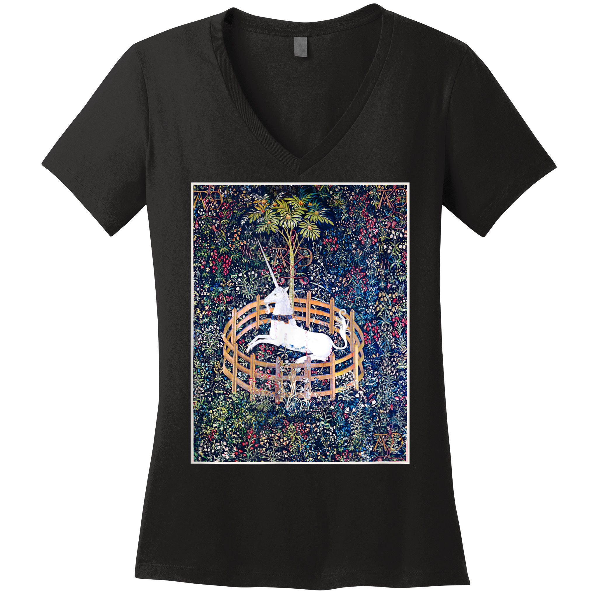 Unicorn In Captivity Medieval Renaissance Art Aesthetic Women's V-Neck T-Shirt