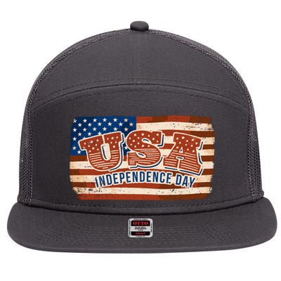 USA Independence Day Vintage Flag 7 Panel Mesh Trucker Snapback Hat