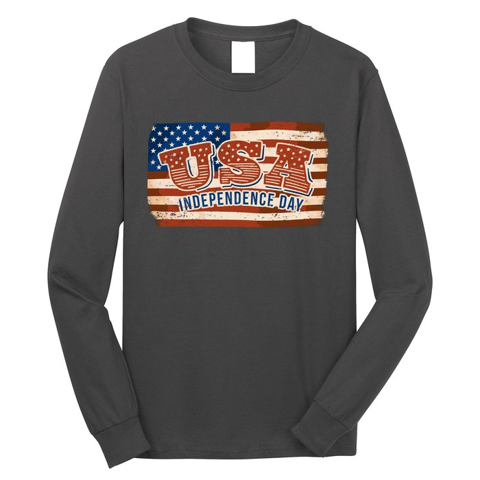 USA Independence Day Vintage Flag Long Sleeve Shirt