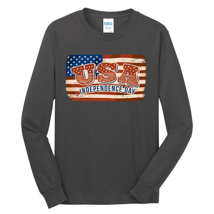 USA Independence Day Vintage Flag Tall Long Sleeve T-Shirt