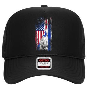 Usa Israel Flags United States Of America Israeli High Crown Mesh Back Trucker Hat