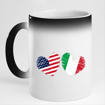 USA Italy Flag Heart Valentines Day Italian American 11oz Black Color Changing Mug