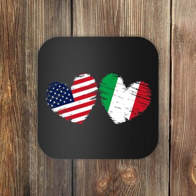 USA Italy Flag Heart Valentines Day Italian American Coaster