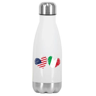 USA Italy Flag Heart Valentines Day Italian American Stainless Steel Insulated Water Bottle