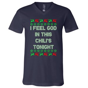 Ugly I Feel God In This Chili’s Tonight Merry Christmas 2022 V-Neck T-Shirt