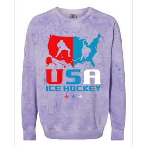 Usa Ice Hockey Independence Day American Flag Sports Gift Colorblast Crewneck Sweatshirt