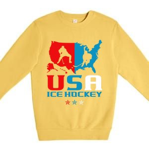 Usa Ice Hockey Independence Day American Flag Sports Gift Premium Crewneck Sweatshirt