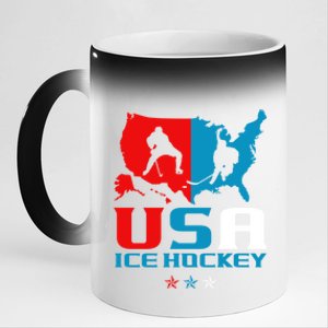 Usa Ice Hockey Independence Day American Flag Sports Gift 11oz Black Color Changing Mug