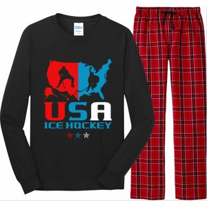 Usa Ice Hockey Independence Day American Flag Sports Gift Long Sleeve Pajama Set