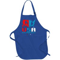 Usa Ice Hockey Independence Day American Flag Sports Gift Full-Length Apron With Pockets