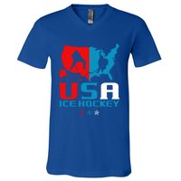 Usa Ice Hockey Independence Day American Flag Sports Gift V-Neck T-Shirt