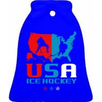 Usa Ice Hockey Independence Day American Flag Sports Gift Ceramic Bell Ornament