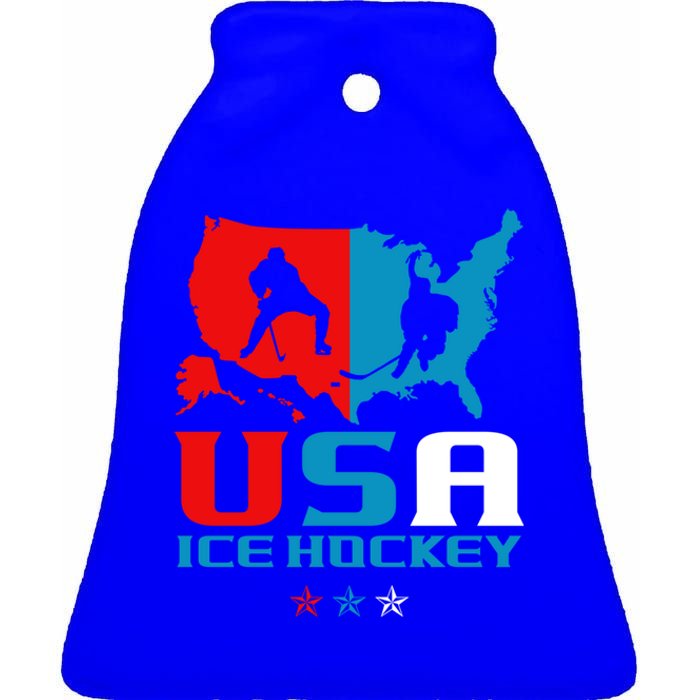 Usa Ice Hockey Independence Day American Flag Sports Gift Ceramic Bell Ornament