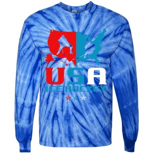 Usa Ice Hockey Independence Day American Flag Sports Gift Tie-Dye Long Sleeve Shirt