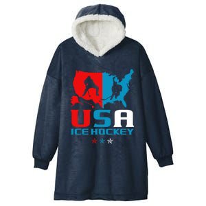 Usa Ice Hockey Independence Day American Flag Sports Gift Hooded Wearable Blanket