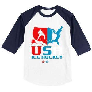 Usa Ice Hockey Independence Day American Flag Sports Gift Baseball Sleeve Shirt