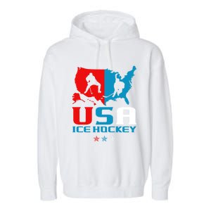 Usa Ice Hockey Independence Day American Flag Sports Gift Garment-Dyed Fleece Hoodie