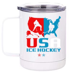 Usa Ice Hockey Independence Day American Flag Sports Gift 12 oz Stainless Steel Tumbler Cup