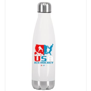 Usa Ice Hockey Independence Day American Flag Sports Gift Stainless Steel Insulated Water Bottle