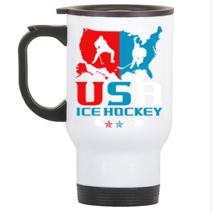 Usa Ice Hockey Independence Day American Flag Sports Gift Stainless Steel Travel Mug