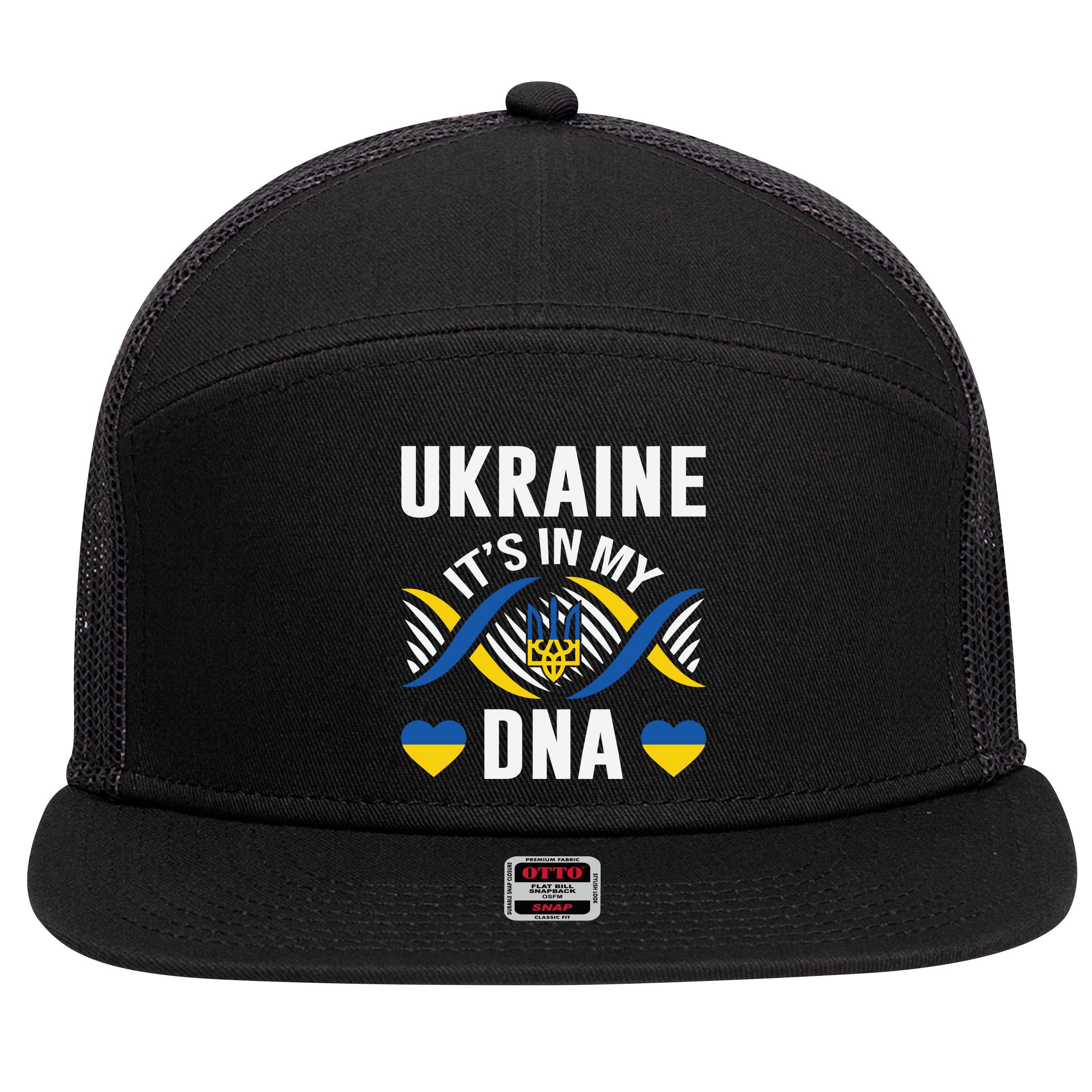 Ukraine Its In My DNA National Symbol 7 Panel Mesh Trucker Snapback Hat