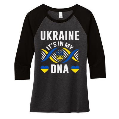 Ukraine Is In My DNA Ukrainian National Pride Flag Colors Women's Tri-Blend 3/4-Sleeve Raglan Shirt