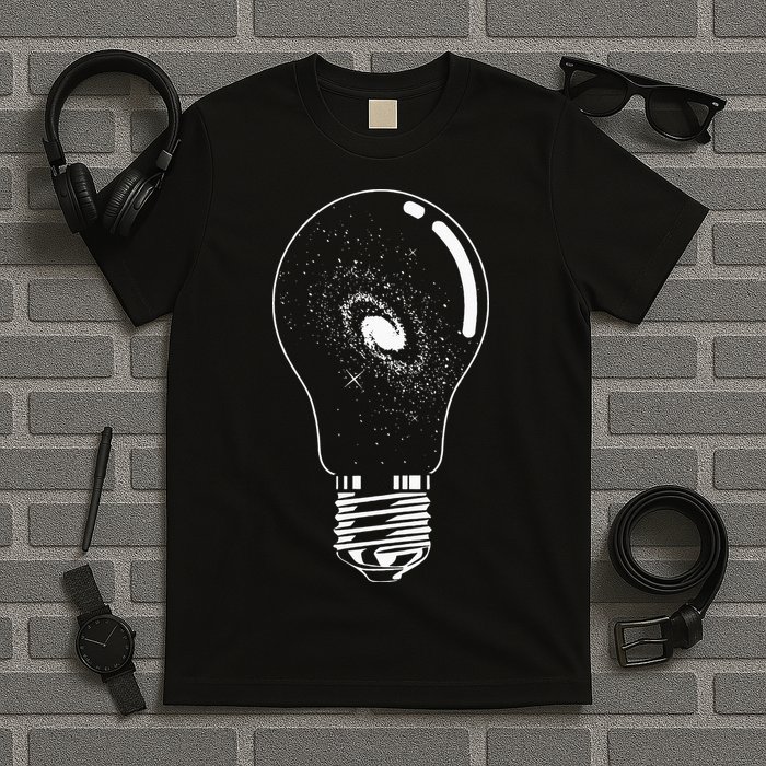Universe In Lightbulb Outer Space Galaxy Astronomy Astronaut T-Shirt