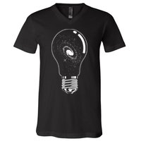 Universe In Lightbulb Outer Space Galaxy Astronomy Astronaut V-Neck T-Shirt
