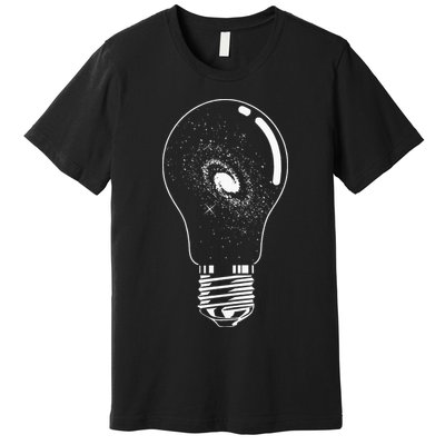 Universe In Lightbulb Outer Space Galaxy Astronomy Astronaut Premium T-Shirt