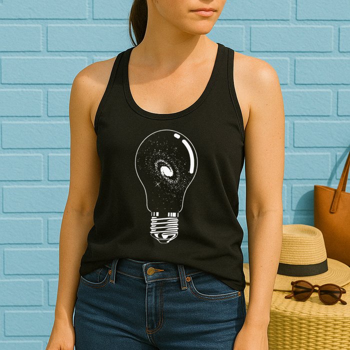 Universe In Lightbulb Outer Space Galaxy Astronomy Astronaut Womens Tank Top