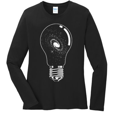 Universe In Lightbulb Outer Space Galaxy Astronomy Astronaut Ladies Long Sleeve Shirt