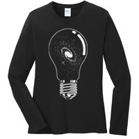 Universe In Lightbulb Outer Space Galaxy Astronomy Astronaut Ladies Long Sleeve Shirt