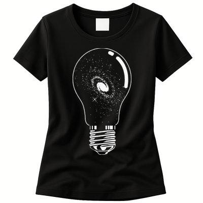 Universe In Lightbulb Outer Space Galaxy Astronomy Astronaut Womens T-Shirt