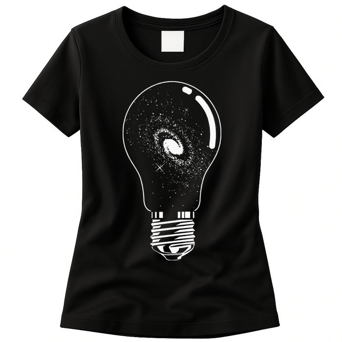 Universe In Lightbulb Outer Space Galaxy Astronomy Astronaut Womens T-Shirt