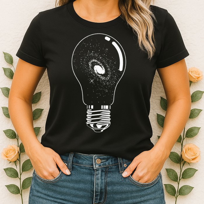 Universe In Lightbulb Outer Space Galaxy Astronomy Astronaut Womens T-Shirt