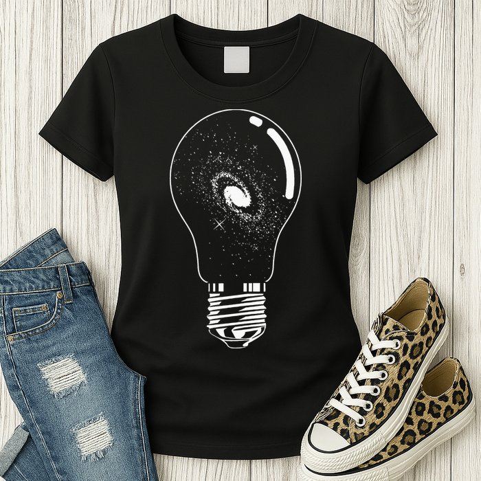 Universe In Lightbulb Outer Space Galaxy Astronomy Astronaut Womens T-Shirt