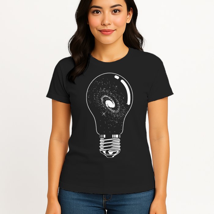 Universe In Lightbulb Outer Space Galaxy Astronomy Astronaut Womens T-Shirt