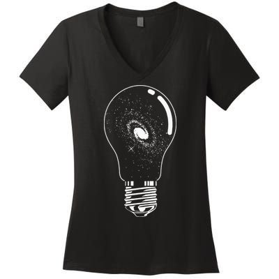 Universe In Lightbulb Outer Space Galaxy Astronomy Astronaut Women's V-Neck T-Shirt