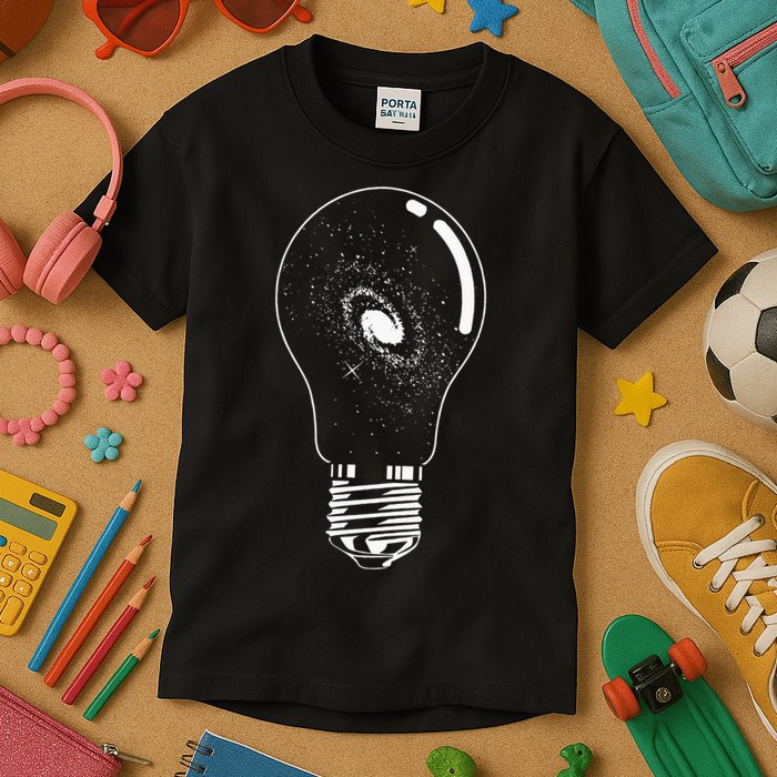 Universe In Lightbulb Outer Space Galaxy Astronomy Astronaut Kids T-Shirt