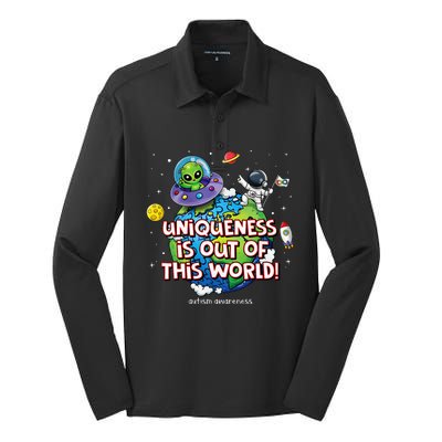 Uniqueness Is Out Of This World Autism Awareness Silk Touch Performance Long Sleeve Polo