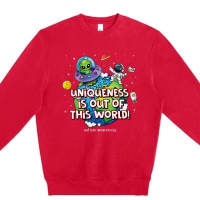 Uniqueness Is Out Of This World Autism Awareness Premium Crewneck Sweatshirt